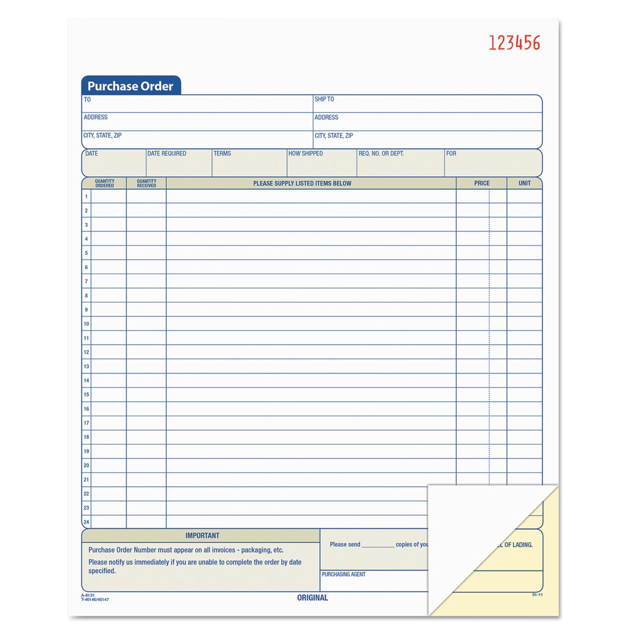 TOPS Purchase Order Book, Two-Part Carbonless, 8.38 x 10.19, 1/Page, 50 Forms